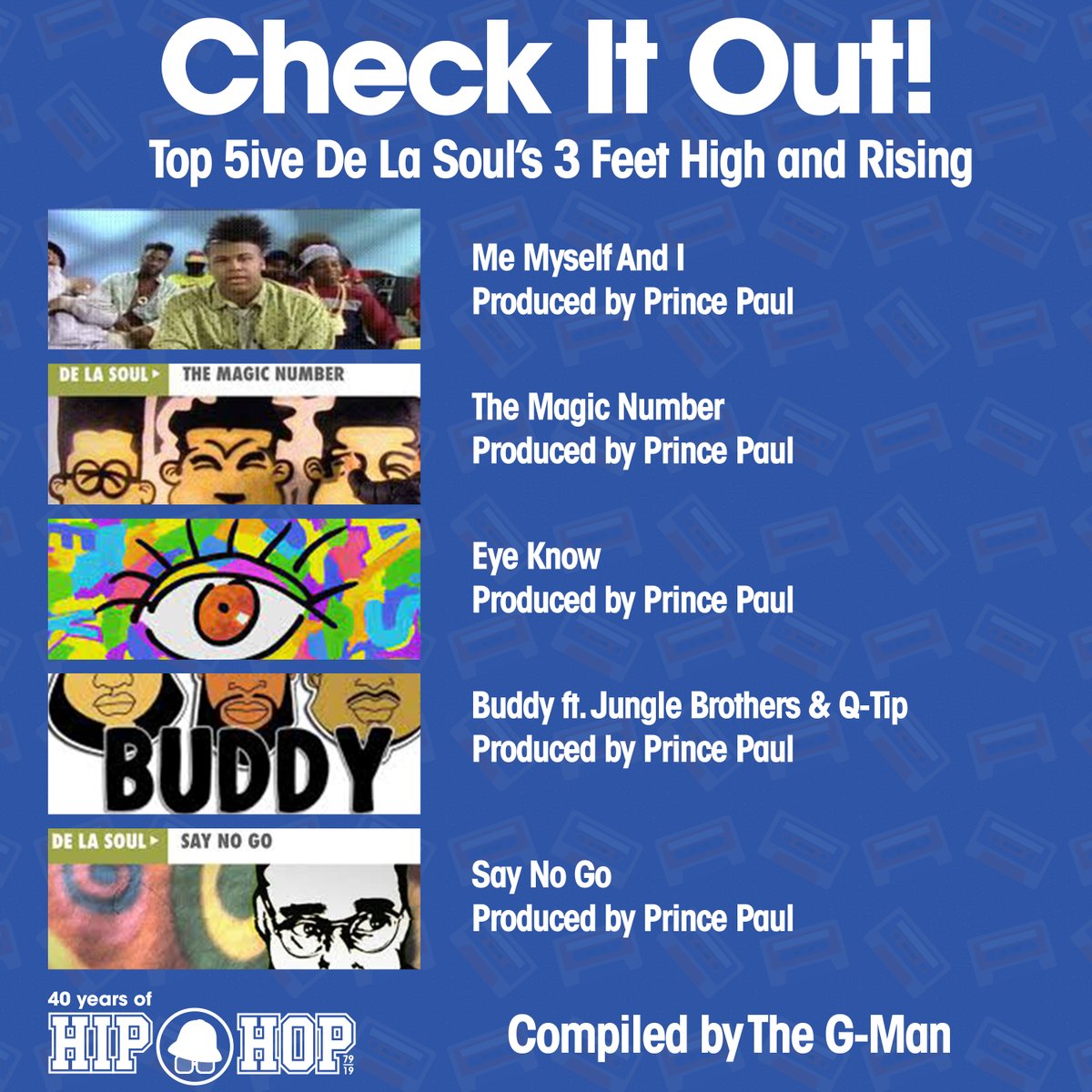 40yearsofhiphop's tweet photo. Top 5ive De La Soul - 3 Feet High and Rising songs
Compiled by The G-Man
What’s your top 5ive?
#top5ive #top5 #40yearsofhiphop #40yohh #hiphop #hiphopculture #hiphopmusic #rap #rapmusic #delasoul https://t.co/2W2N4nevhy