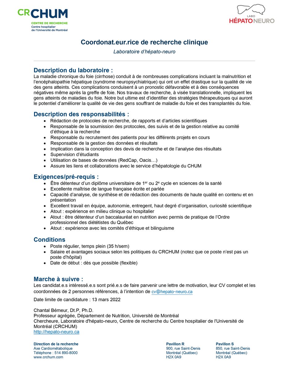 Lab d'hépato-neuro (@labhn) on Twitter photo Vous voulez travailler dans notre extraordinaire équipe avec <a href="/bemeur/">Chantal Bemeur</a> et <a href="/C_F_Rose/">Christopher F Rose</a> ? On cherche un-e coordo clinique!
Détails sur notre site web : hepato-neuro.ca/fr/annonces/po… Vous voulez travailler dans notre extraordinaire équipe avec <a href="/bemeur/">Chantal Bemeur</a> et <a href="/C_F_Rose/">Christopher F Rose</a> ? On cherche un-e coordo clinique!
Détails sur notre site web : hepato-neuro.ca/fr/annonces/po…