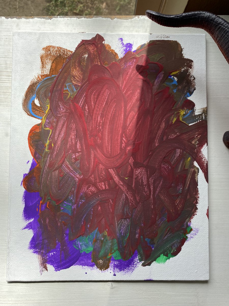 MegCl8on's tweet photo. Not to brag, but I think she got it from her mom. 🤪 My three-year-old's artistic debut (plus a random dino tail photobomb). What should we name her? https://t.co/NxJACbf9Ve