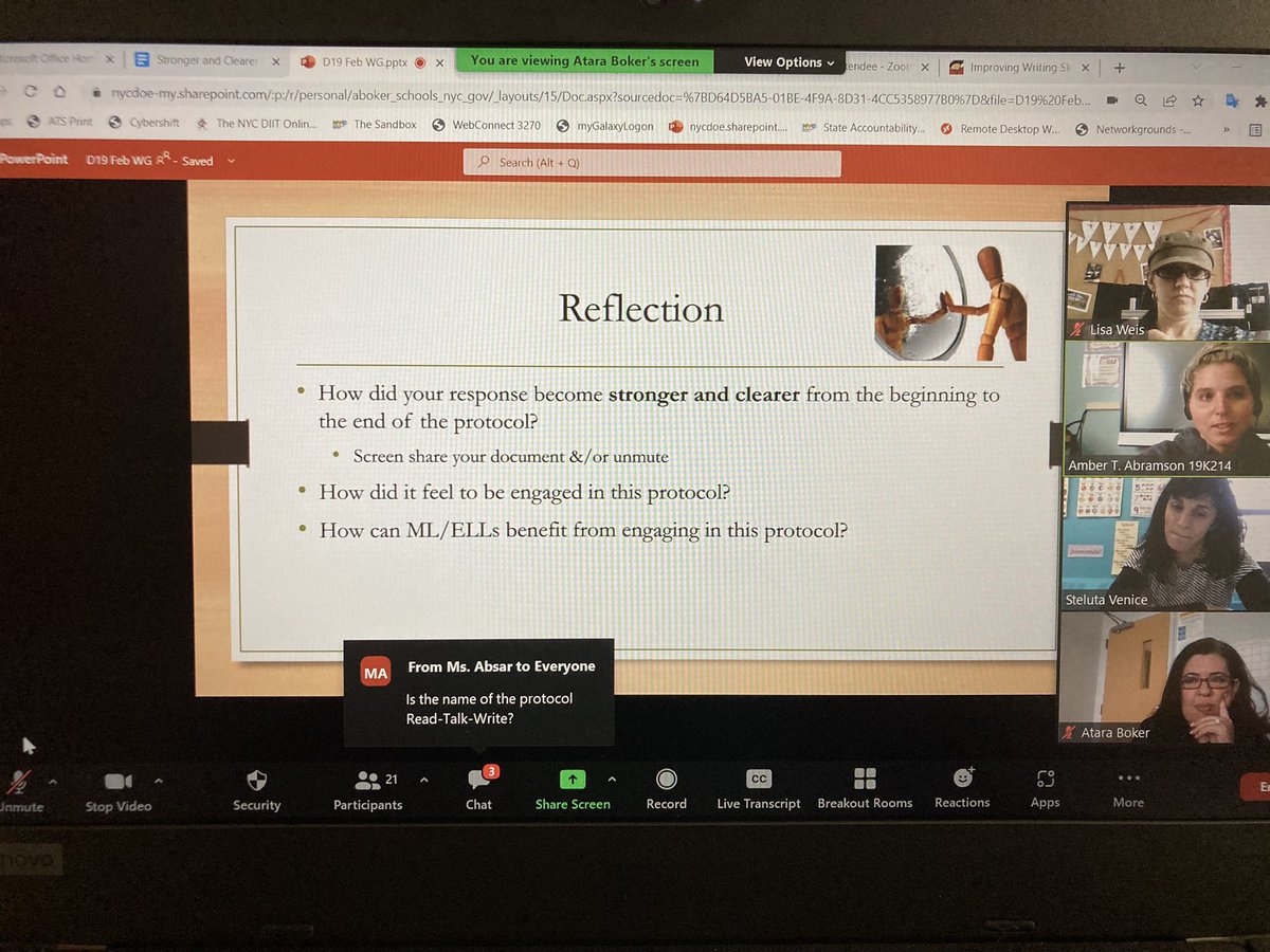 LisaTWeis's tweet photo. D19 ELL Coordinator Working Group reflecting on the use of the Stronger and Clearer protocol to develop ML/ELLs oral language and writing skills. @AtaraBoker @pizzillo @EllNorth @BKNorthNYCDOE @TamraCollinsD19 @SpenceIreneK https://t.co/mr4jBI7FVZ