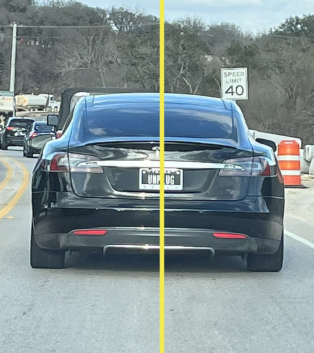 IsaacMoreno's tweet photo. @EvilMopacATX Even more frustrating: Either the logo or the license plate are off-center
#Teslaquality https://t.co/TrwhlydaRE