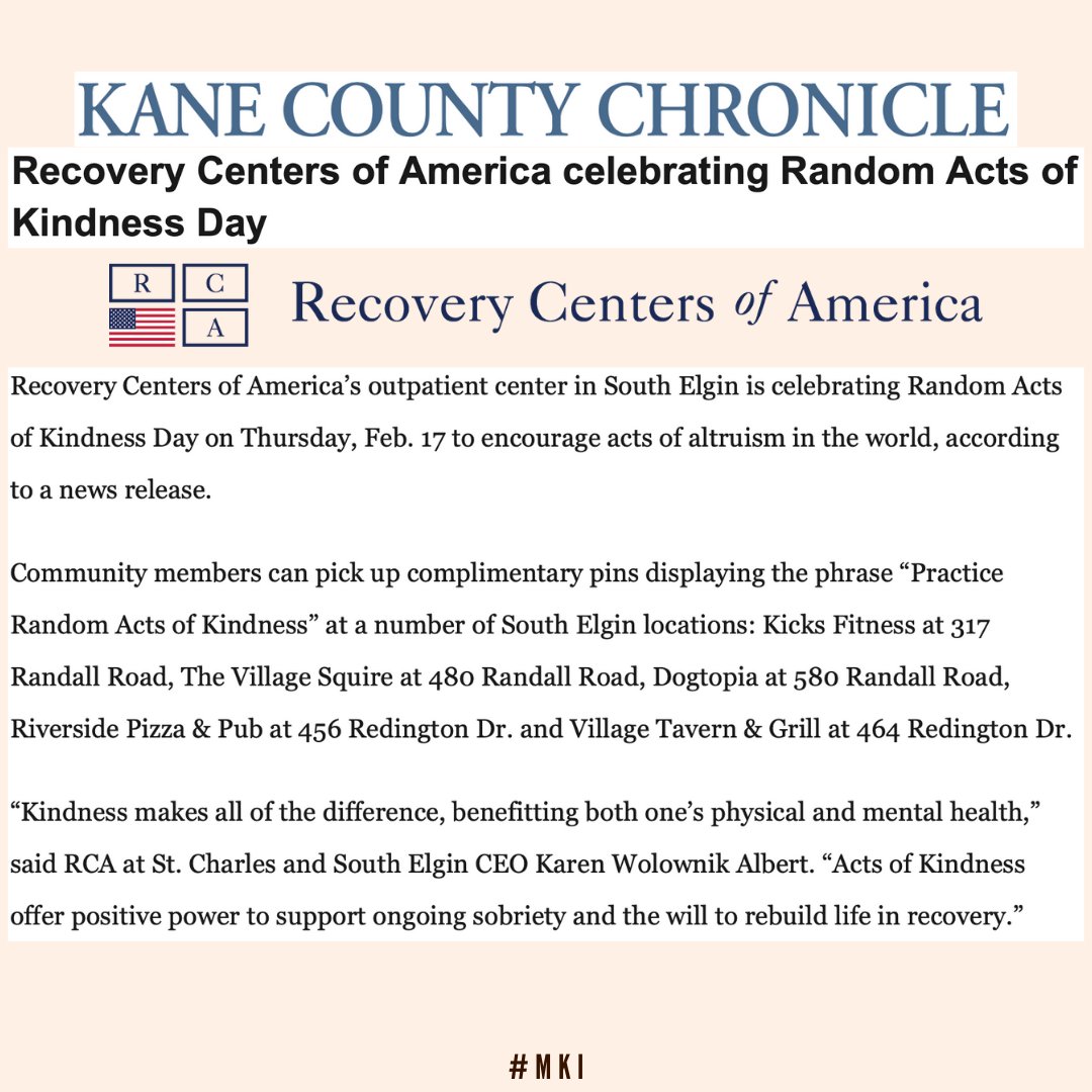 Today is #WorldKindnessDay! <a href="/RecoveryCOA/">Recovery Centers of America</a> is celebrating and encouraging acts of #kindness by handing out free pins. Learn more about where you can find one here: bit.ly/3GXcAZt