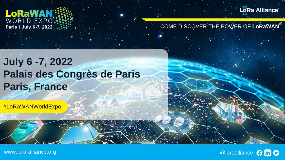 LoRaAlliance's tweet image. Register for the official #LoRaWAN event of 2022! Join industry leaders from around the world for two days of sessions and workshops July 6-7 in Paris and network with the #LoRaWAN ecosystem at the #LoRaWANWorldExpo. Register today: hubs.li/Q012RyGF0