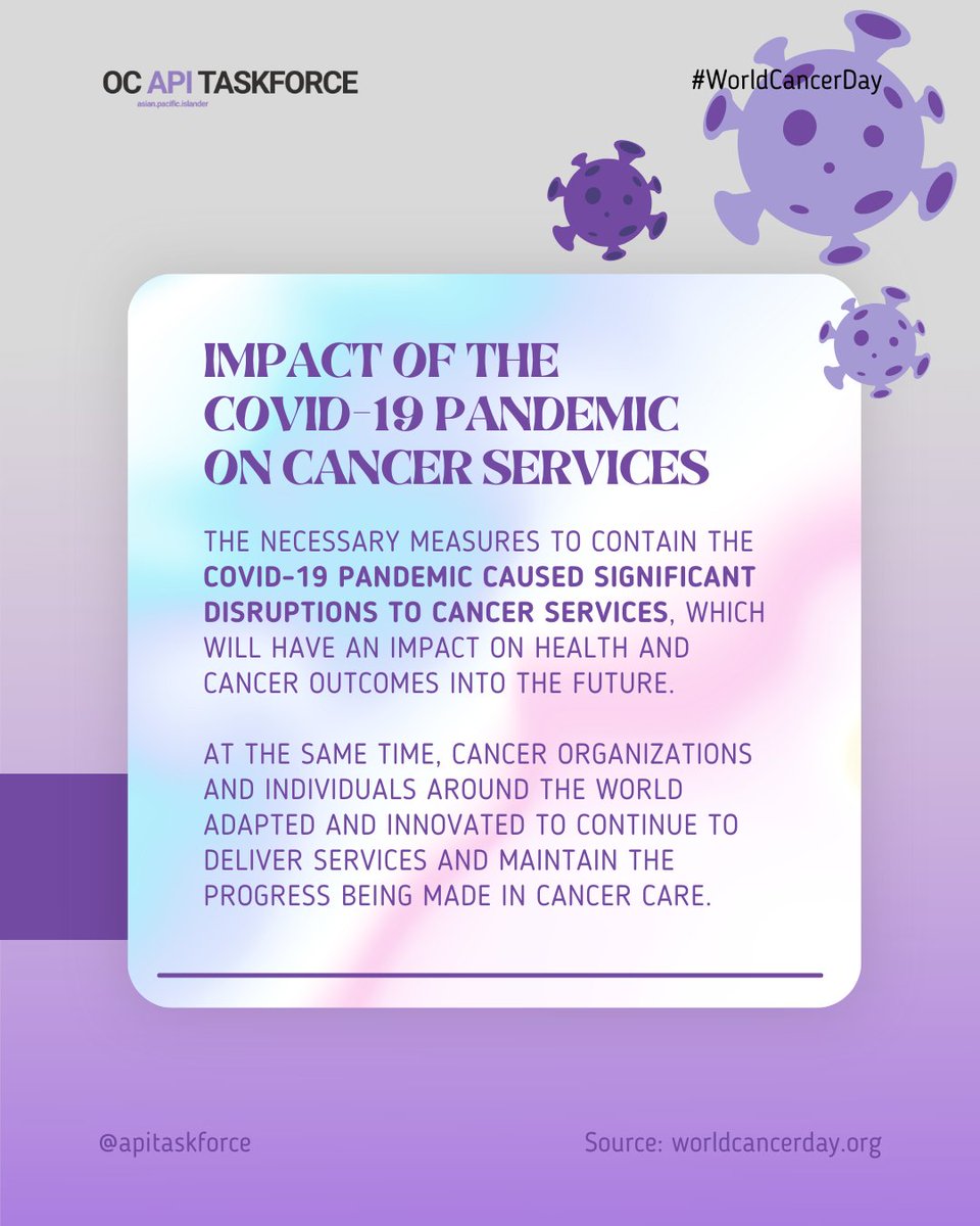 ApiTaskforce's tweet photo. 🎗️ This World #CancerDay 🎗️ We're dedicated to ‘Closing the Care Gap’. It's important to understand and recognize the #inequities in #cancercare around the globe.
#HealthEquity #CancerScreening #APIHealth #NHPIHealth #APIsInAction #cancer #cancerawareness #fightcancer https://t.co/YE6hplhzSV