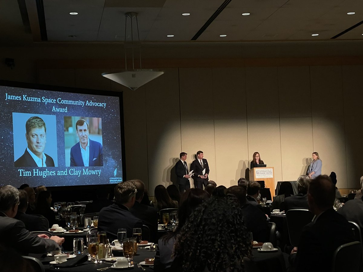 SpaceFlorida's tweet photo. Today, Tim Hughes and Clay Mowry received @csf_spaceflight’s inaugural James Kuzma Community Advocacy Award, named in honor of our late, great colleague Jim. Congratulations to Clay and Tim on this fitting recognition. https://t.co/NKe0TyB44G
