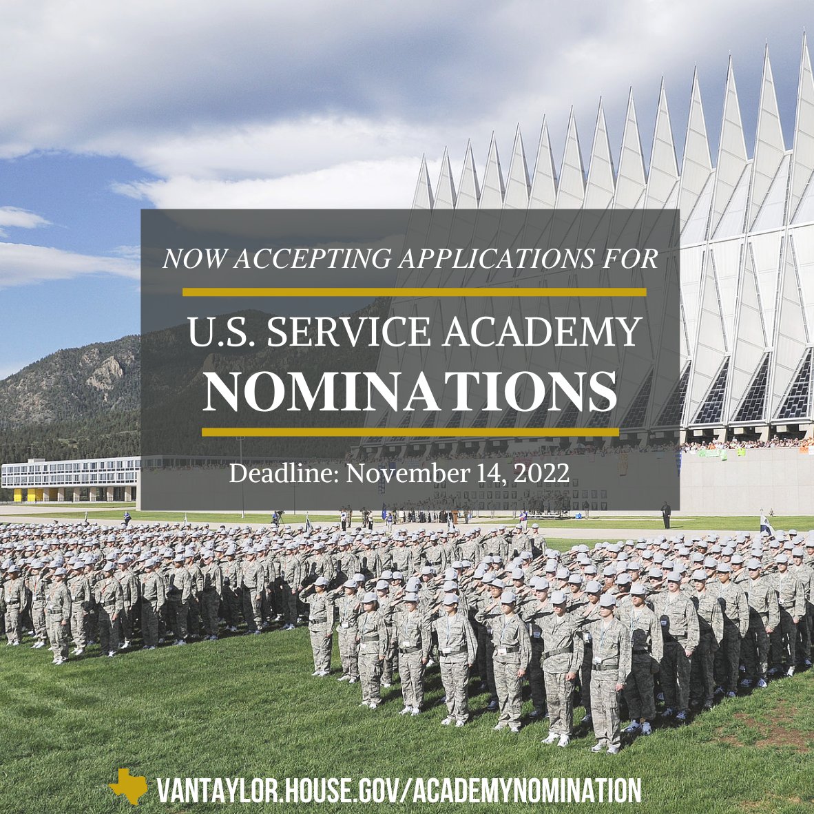 My office is now accepting U.S. Service Academy nomination applications! Learn More: VanTaylor.house.gov/academynominat…