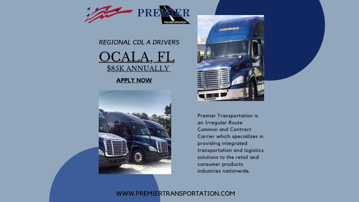 ptag323's tweet photo. Regional Class A CDL Drivers 
Ocala, FL
Up to $85k / Year
Apply Today!
⬇️⬇️⬇️⬇️⬇️ 
.
.
. 
https://t.co/HYSMC0Xr0v...
.
Call: 800-584-9131
Text Us: 470-620-7779
.
#TruckDriver #Trucking #TruckingJobs #JobSeekers #CDL #ClassA #LocalJobs #HomeDaily #PremierTransportation #Recruiting https://t.co/hgFKBLP4DL