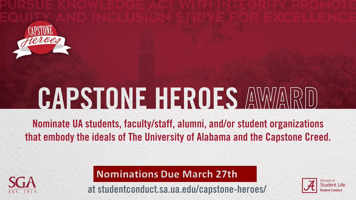 Looking for Capstone Heroes!! Know someone? Nominate them.
universityofalabama.az1.qualtrics.com/jfe/form/SV_cV…