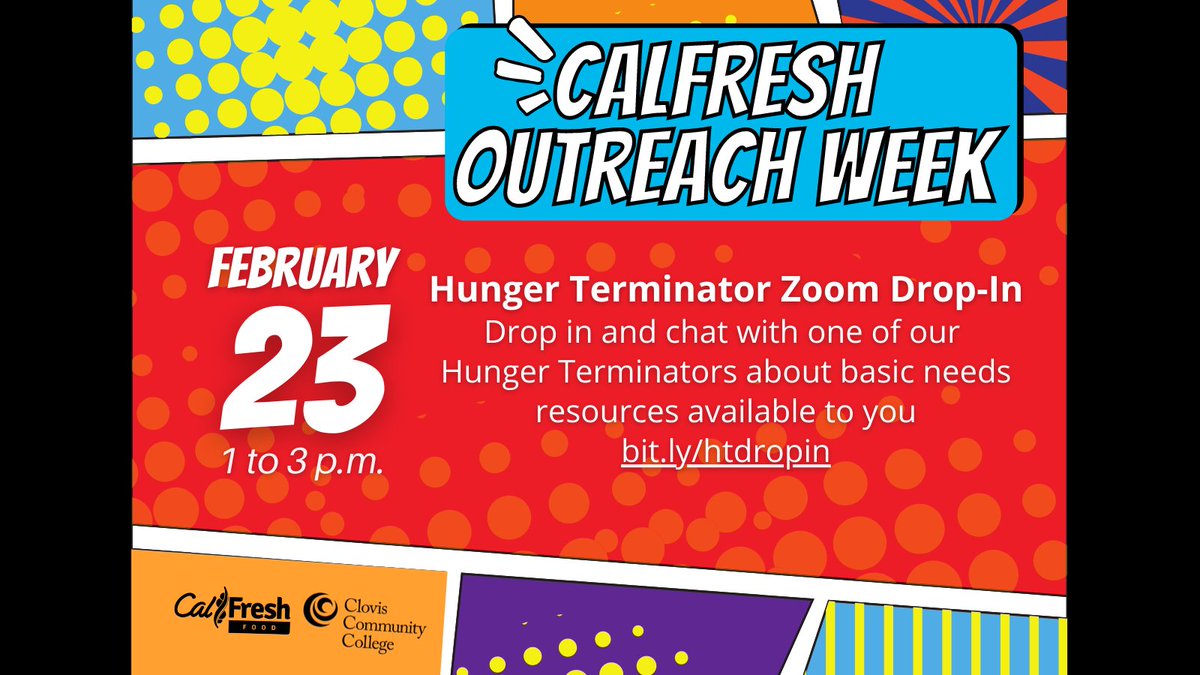 ccc_basicneeds's tweet image. Want to know about what basic needs resources are available to you? Drop in and chat with one of our Hunger Terminators today from 1:00 to 3:00 p.m. at bit.ly/htdropin 
#calfreshweek