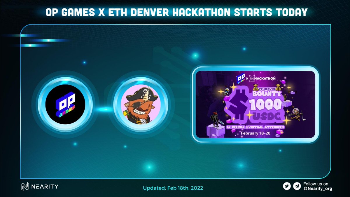 Nearity_org's tweet photo. π₯³ @OPGames_ x @EthereumDenver Hackathon starts today
Submit your live HTML5 games over and get a chance to win the bounties π€©
β° Time: Feb 18-20
More details:
π΅ https://t.co/68EuClQByA
#Nearity #NEAR #OPGAME #ETHDENVER https://t.co/otZAjA5Gac