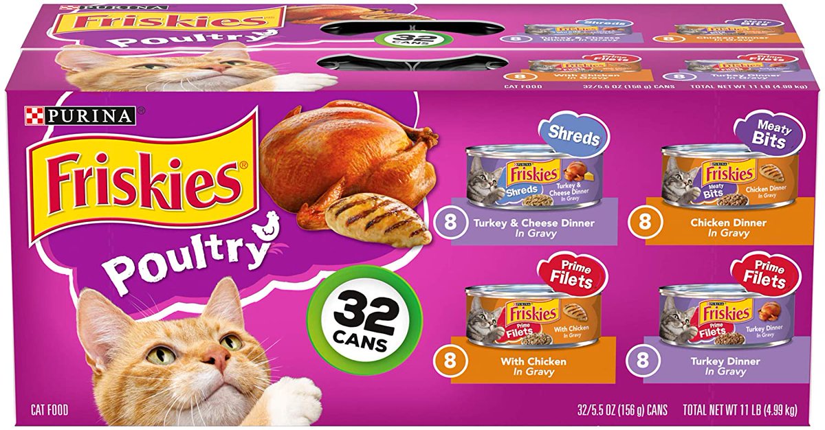 onlinework78's tweet photo. Purina Friskies Gravy Wet Cat Food Variety Pack, Poultry Shreds, Meaty Bits &amp; Prime Filets - (32) 5.5 oz. Cans https://t.co/MJmqiulKdV https://t.co/tLK3kDffAL