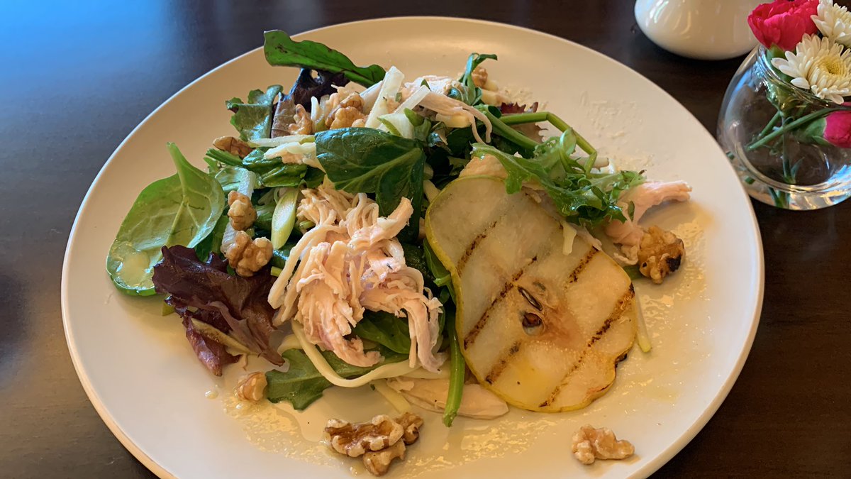 Chicken, pear, and walnut salad on the menu!