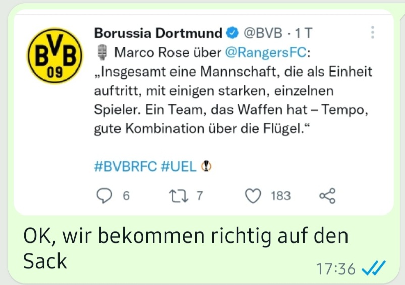 PriesThi's tweet photo. Lieber @BVB Ihr habt es geschrieben: Glasgow ist eine Einheit! Geht doch mit unseren Jungs zum Teambuilding ne Runde im Phoenixsee schnorcheln... Bitte. Gerngeschehen. #BVBRFC @RTLplus https://t.co/g2nHuR21y7