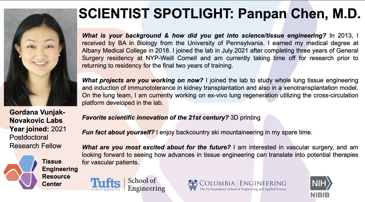 GVNlab's tweet photo. Introducing the February 2022 #TERC #ScientistSpotlight: Panpan Chen, M.D., a surgery resident / postdoctoral research fellow in our lab working on lung bioengineering efforts! 

Read more about Panpan's exciting work at https://t.co/lLvcJlStmM https://t.co/84z1XM56Tm