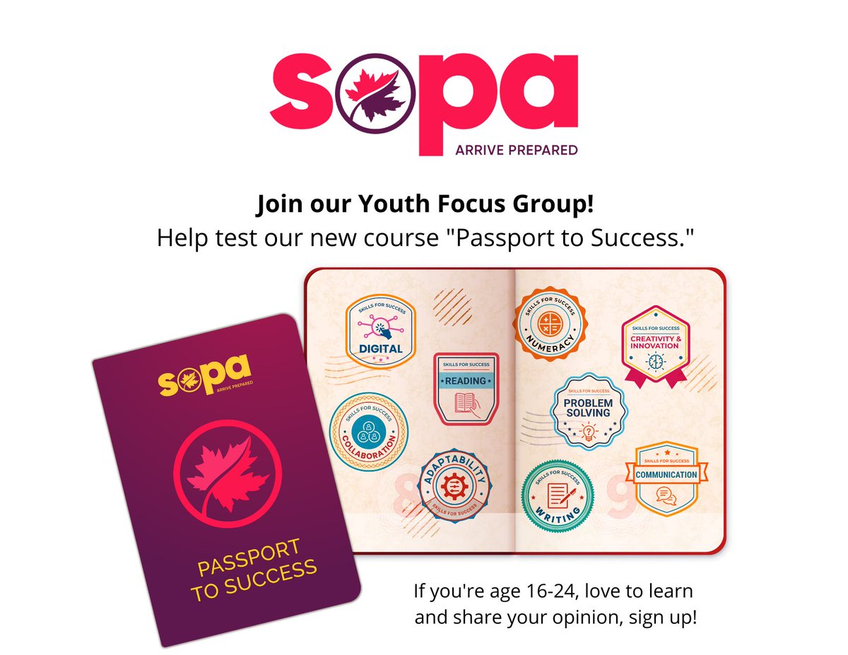 Like mobile apps? Enjoy learning? Share your opinion with us by joining our Youth Focus Group and becoming a tester of ISANS’s and SOPA's new course "Passport to Success!" If you're age 16-24, and a newcomer to Canada, sign up before Feb 22 by contacting Lisa- lrichard@isans.ca