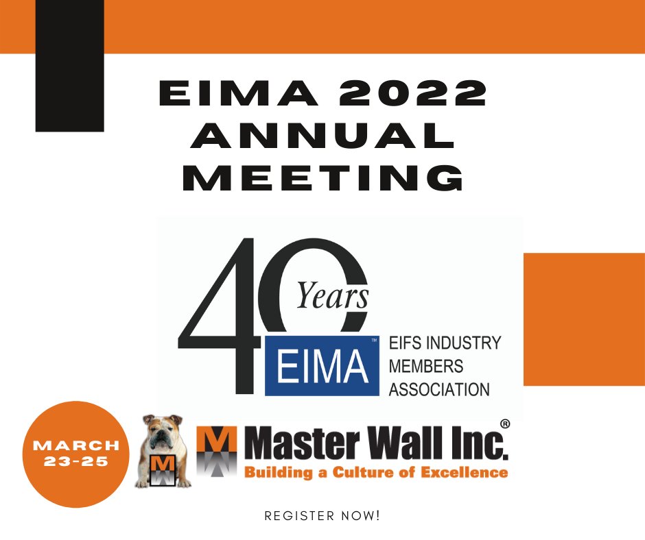MasterWallInc's tweet photo. We're proud to be member of EIMA and all of the great work they continue to do for our industry. We looks forward to seeing so many of you every year. Please click the link below to join us at this years meeting.
https://t.co/jp0tcUPaHk
#EIMA #EIFS #wefinishstrong https://t.co/tO9o45AnET