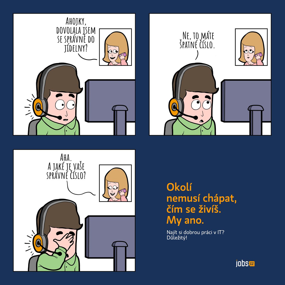 Když ve slově "IT" vyměníš jedno písmeno, pět přidáš a doplníš čárku, dostaneš slovo "jídelna". Náhoda? Jo. Ale kariéru v IT máš ve svých rukou. A začíná tady:  ➡️ jobs.cz/digital ⬅️