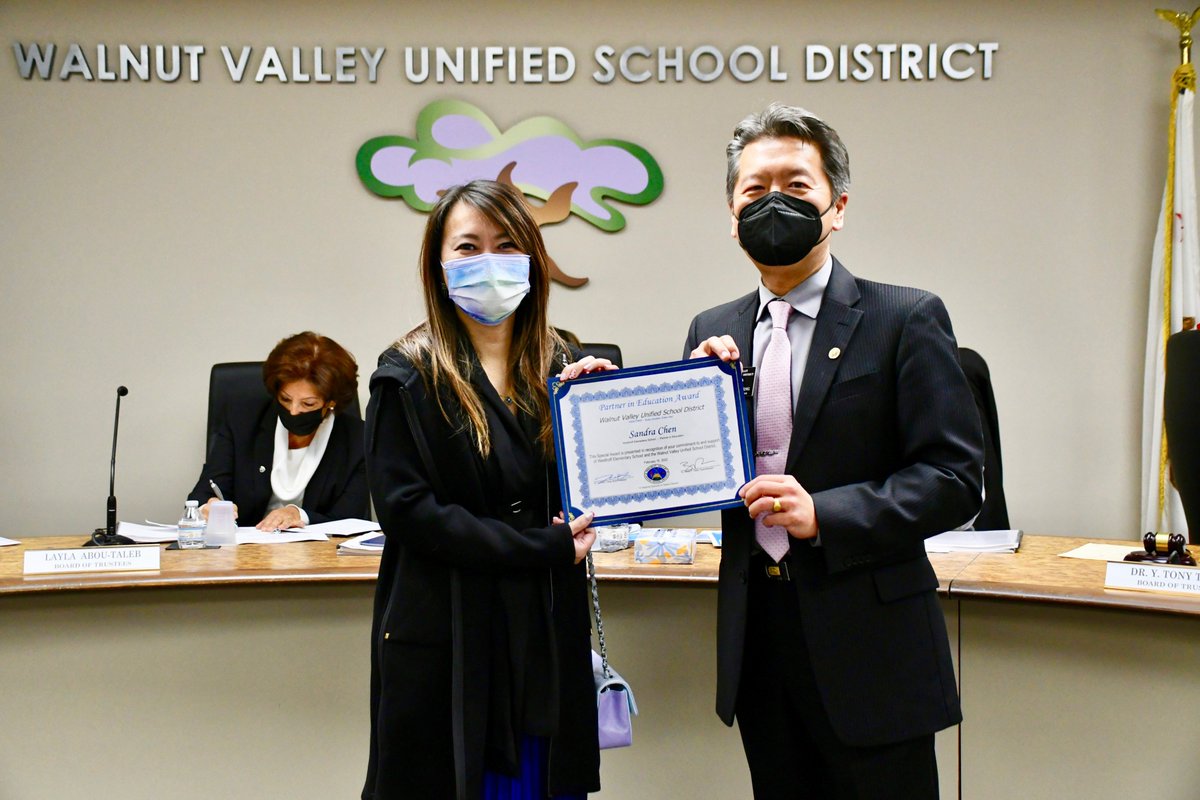 WVUSD_Tweet's tweet image. School Spotlight! During the Feb. 16 Board Meeting, Trustees recognized @westhoffschool fifth grader Lily Xue - Super Star Student Award and parent Sandra Chen - Partner in Education Award. Congratulations! #WVUSDProud #TogetherAgain #ReconnectRestoreReimagine