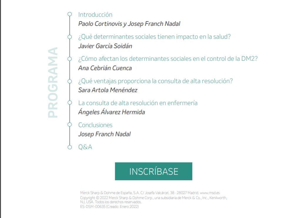 redGDPS's tweet image. 🚨 #SimplificandoDiabetes 2022
Todo un clásico con @MSDEspana
🔜"La #Diabetes bajo control"
🗓️ Os esperamos el próximo 2⃣2⃣ de febrero de 1⃣7⃣ a 1⃣9⃣ horas, con @FranchNadal @JavierSoidan @anicebrian @saraartola1 @NadiamadridIII
▶️ Inscripción gratuita en: redgdps.org/agenda/