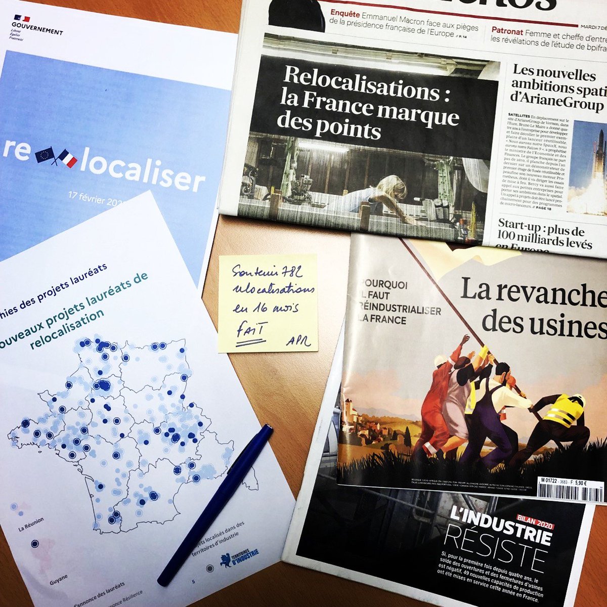 AgnesRunacher's tweet photo. Grâce à la politique de reconquête industrielle d'@EmmanuelMacron, nous soutenons 782 projets de (re)localisation en France, pour réduire à terme nos importations. Produire plus et mieux en France, c’est bon pour l'emploi et pour la planète. #FranceRelance https://t.co/fuJiJHDdWp