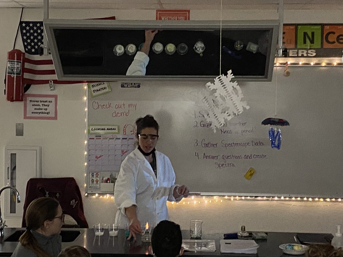 GordonRVMS's tweet image. Mrs. Marxhausen’s 8th grade class experiencing a live demonstration of how different elements burn and how that connects to visible light through the study of spectroscopy. #spectroscopy #light #8thgrade #scienceissocool @RanchViewMS @MarxhausenRVMS