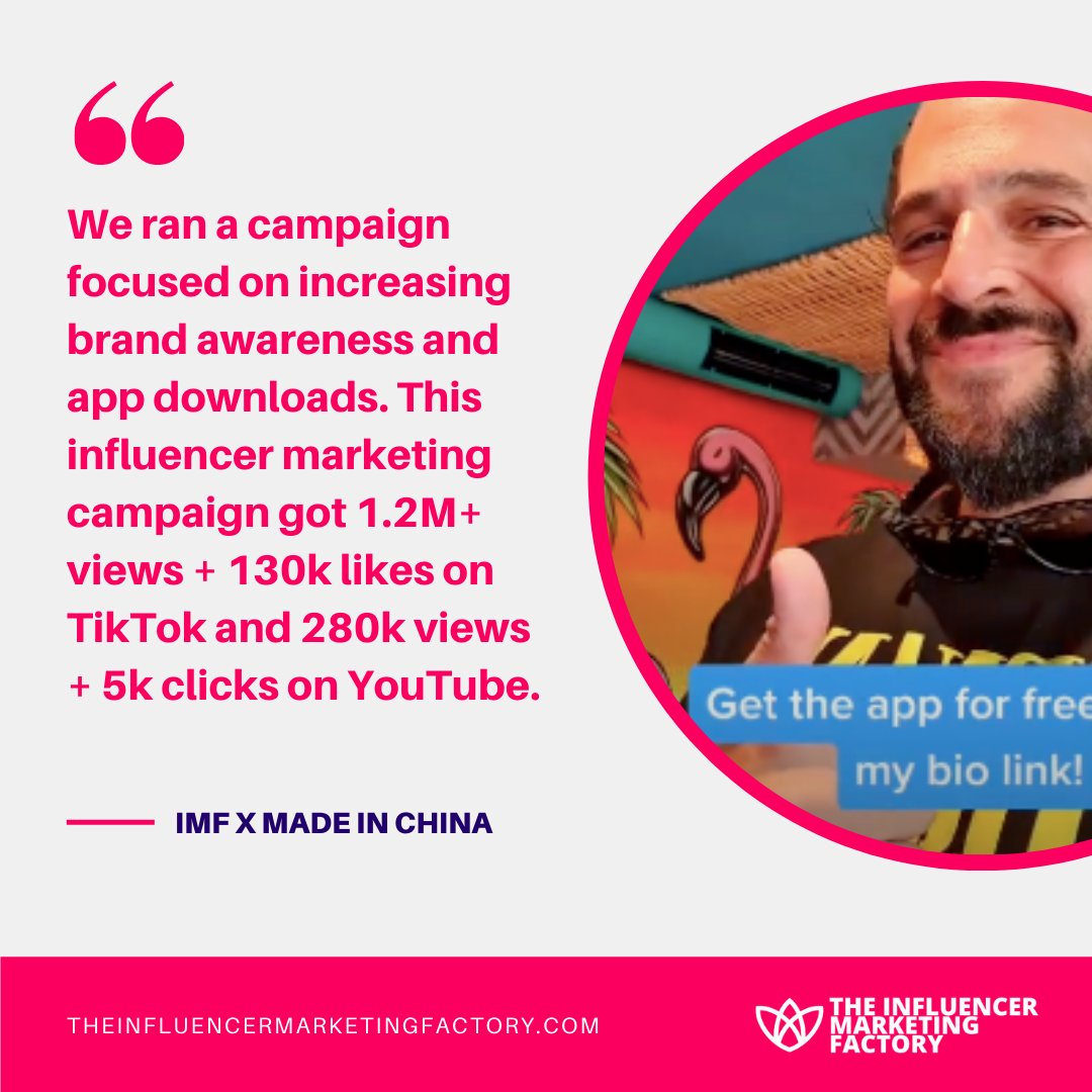The Influencer Marketing Factory ran a campaign focused on increasing brand awareness and app downloads for @madeinchina_b2b

#influencermarketing #influencers #influencer #contentcreator #creators #creator #marketing #marketingagency #digtialmarketing