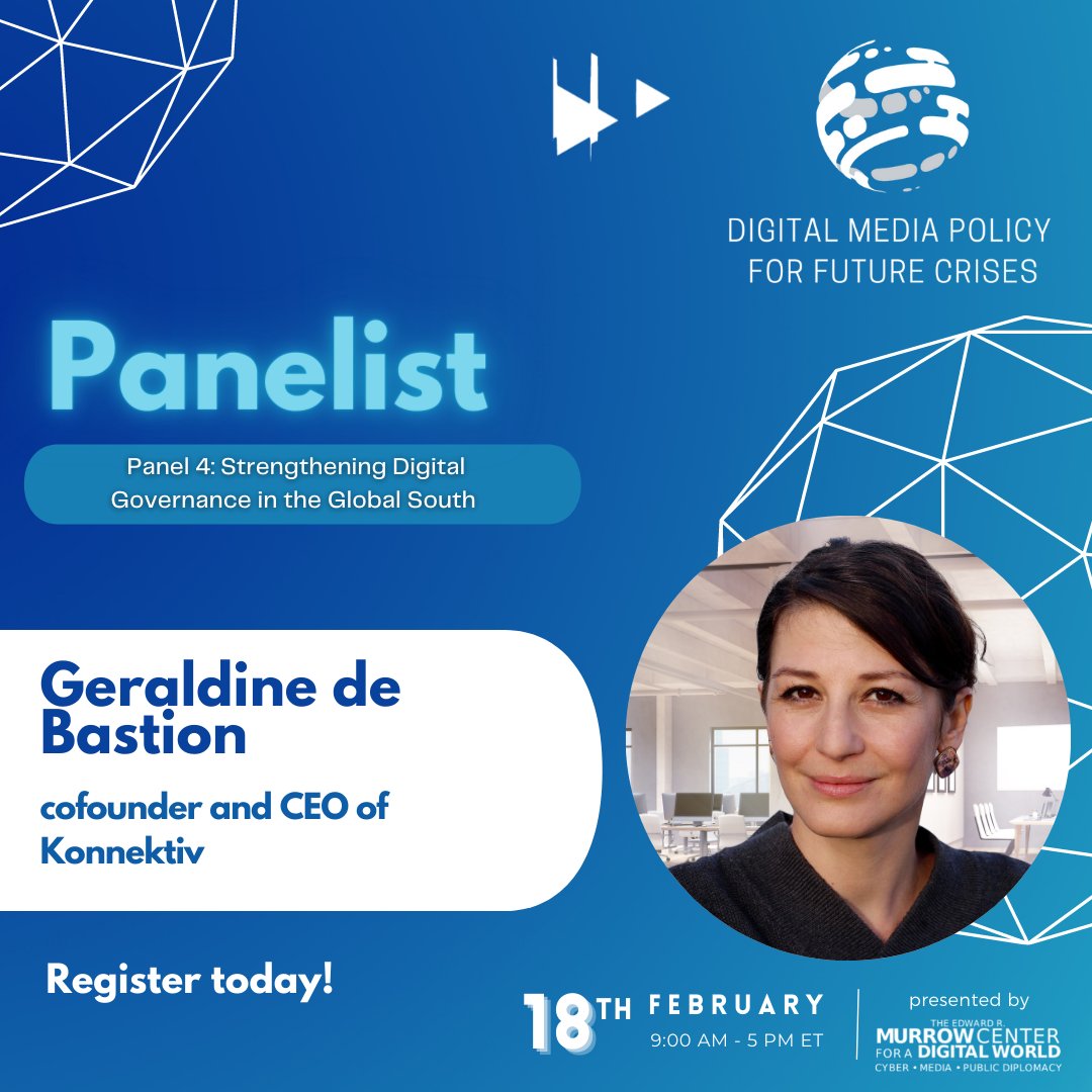 Murrowcenter's tweet photo. [Join #MurrowCon2022 to hear from Geraldine de Bastion (@geralbine)!}

We are absolutely delighted to announce that Geraldine de Bastion, the Co-founder and CEO of @knnktv will be joining us for Panel 4 💪🌎↙️

Register: https://t.co/jxRSTZYe5b https://t.co/2sZNca5Svg