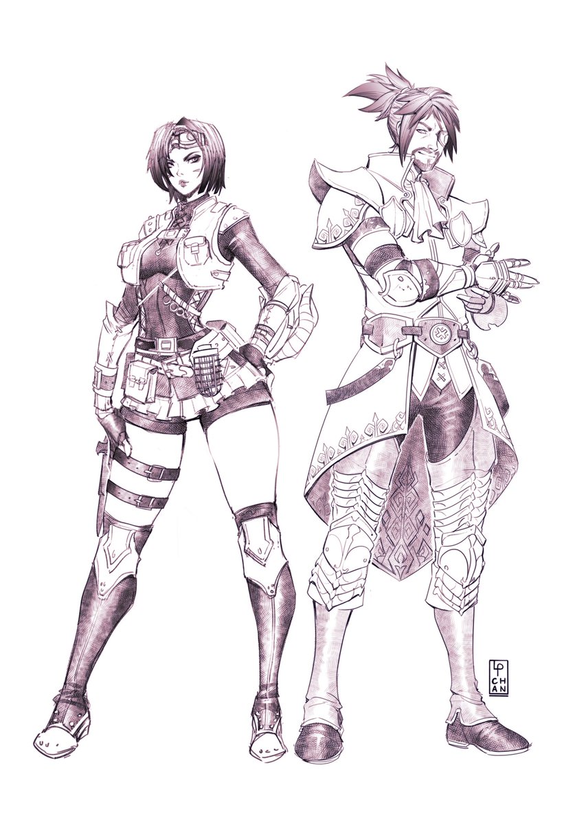 PerroneLia's tweet image. A couple of hunter #commissions sketched for @xiaoluken! Even armor sets without monster bits look amazing in this series... 🤎
#MonsterHunter