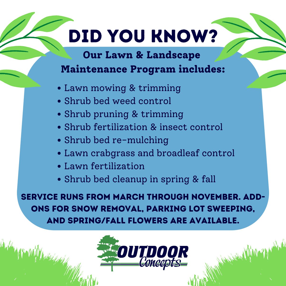 OCIbluffton's tweet photo. Want a beautiful lawn and landscape this spring but don't have the time? We still have a couple of spots left in our Maintenance Progam this year, but our schedule is filling up fast! Give us a call or stop in today.

#lawnmaintenance #landscapemaintenance #outdoorconcepts https://t.co/9KuI7Aq7H2