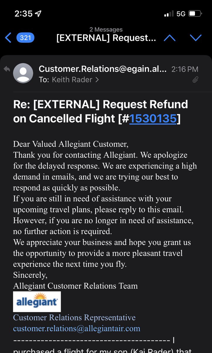 Keith (@keithlrader) on Twitter photo “Sorry for the delay in response”?!?! <a href="/Allegiant/">Allegiant Air</a> it’s been six weeks since my initial email and you still didn’t respond to any of the questions I asked. When I call I get a busy signal. Your chat agents are never available. What can I do? “Sorry for the delay in response”?!?! <a href="/Allegiant/">Allegiant Air</a> it’s been six weeks since my initial email and you still didn’t respond to any of the questions I asked. When I call I get a busy signal. Your chat agents are never available. What can I do?