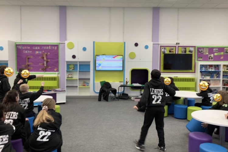 CHClusterteam's tweet photo. @CGPrimary Year 6 classes were fantastic today! 👏🏼 The team spirt/excitement pictured was due to the use of #emojirace to decide who goes into the #hotseat 🔥 Y6 also wrote #roseblanche #diaryentries using #thesauruses to self-monitor! ✨ @CHEnglishTeam #literacy #chclusterteam https://t.co/p9khg1mAxg