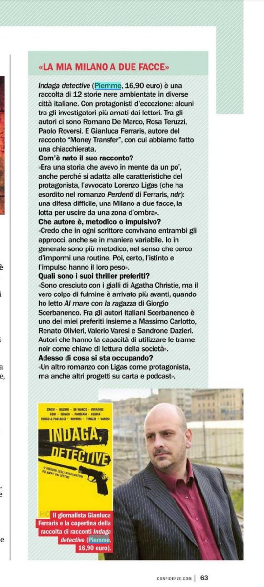 #IndagaDetective/2 anche su Confidenze, con un'intervista al sottoscritto. Grazie di cuore!