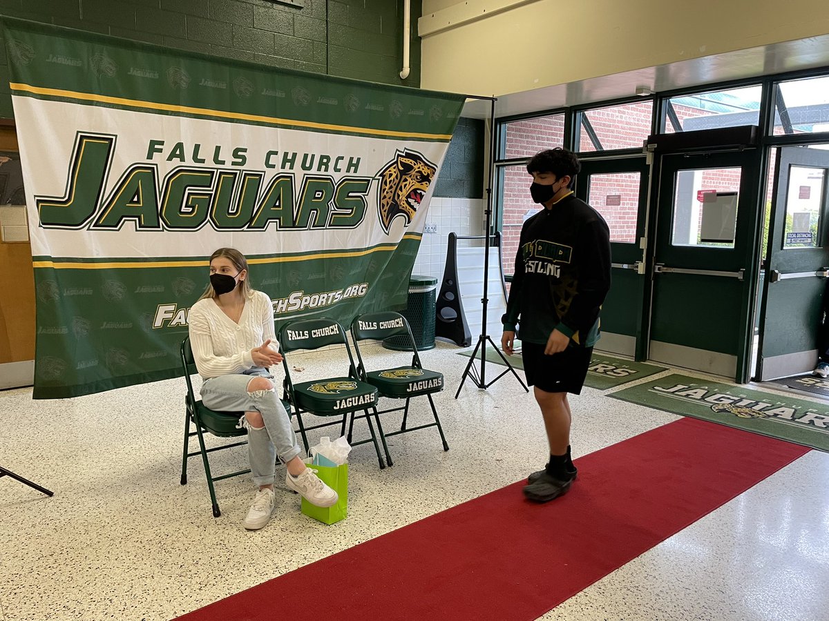FallsChurchHS's tweet photo. A red carpet send off for our State Diver and 2 Outstanding Wrestlers! @FCjagsathletics @FCPSR2 #WeAREFC #goJags https://t.co/5y7gakEVwv
