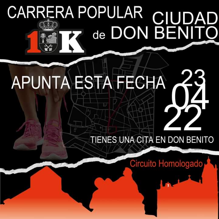 Apunta esta fecha 23/04/2022. Tienes una cita en #donbenito 
#10kciudaddedonbenito La carrera más rápida de #extremadura 
Estar atentos porque tenemos noticias en breve.