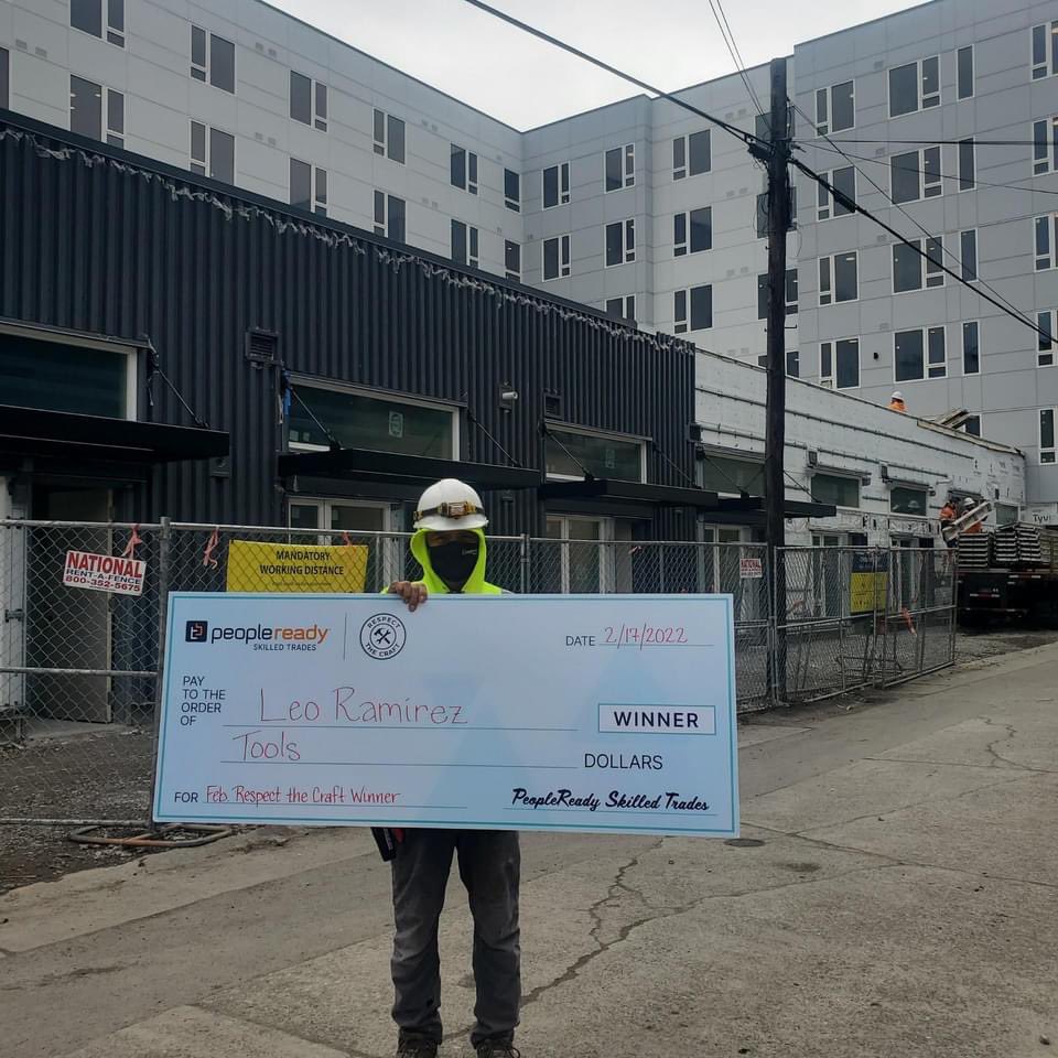 Trades042's tweet photo. Congratulations to LEO RAMIREZ for winning RESPECT THE CRAFT.  We appreciate all your hard work and dedication to the PeopleReady Skilled Trades Team.  I hope you enjoy your new tools!! https://t.co/c3yIiQ8q38