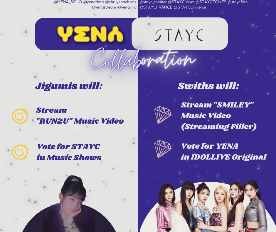 STAYCFRANCE_FAN's tweet photo. INFORMATION - 18.02.2022

Avec les fanbases de Yena et celles de STAYC, nous avons conclue un collaboration ! 

SWHITs et JIGUMIs faisons de notre mieux !

Pour poster vos preuves de streaming utiliser le #YenaXStayC

- ✨ https://t.co/DvhHKNflwp
