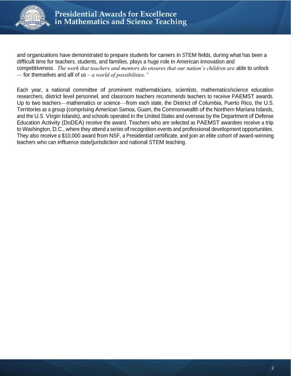 Connect2TLC's tweet image. We are so excited to announce that Kryssie Pratt (a Teacher on Loan with TLC) has been selected as the Ohio awardee (in elementary mathematics) for the Presidential Awards for Excellence in Mathematics and Science Teaching (PAEMST)! Read more here: paemst.org/finalist_profi…