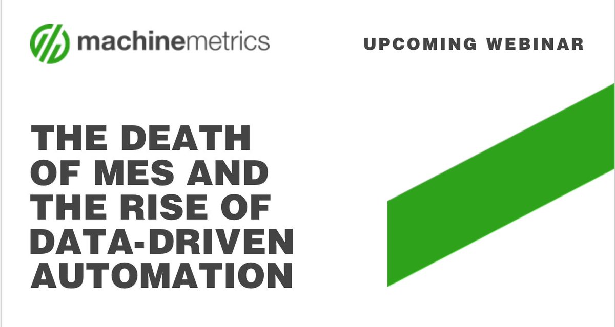 MfgNewsWeb's tweet image. March 16: MachineMetrics&apos; webinar, &quot;The Death of MES &amp;amp; The Rise of Data-Driven Manufacturing Automation&quot; aims to show how to accelerate connection, optimize, adapt &amp;amp; evolve within the mfg sector.
machinemetrics.com
tinyurl.com/2p9xukx8
#mfg #Automation #MachineMetrics