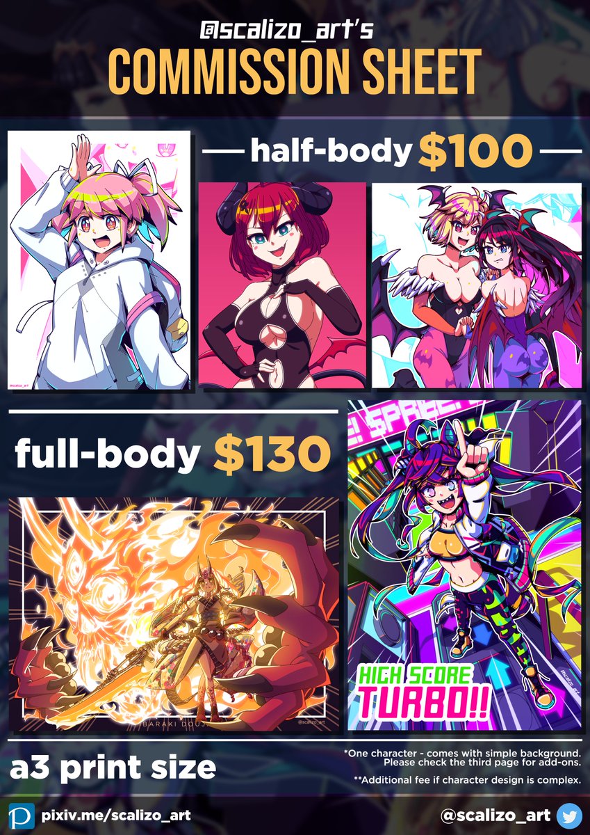 📢 my rebranded commission sheet v2 📢

has re-updated pricing for my commission work, with all the experience i've gained and the quality i've maintained in the past 3 years :D

rt's are appreciated! ^^

portfolio: https://t.co/BkbLvIHsJc
fanbox: https://t.co/QWnB10eQuE 