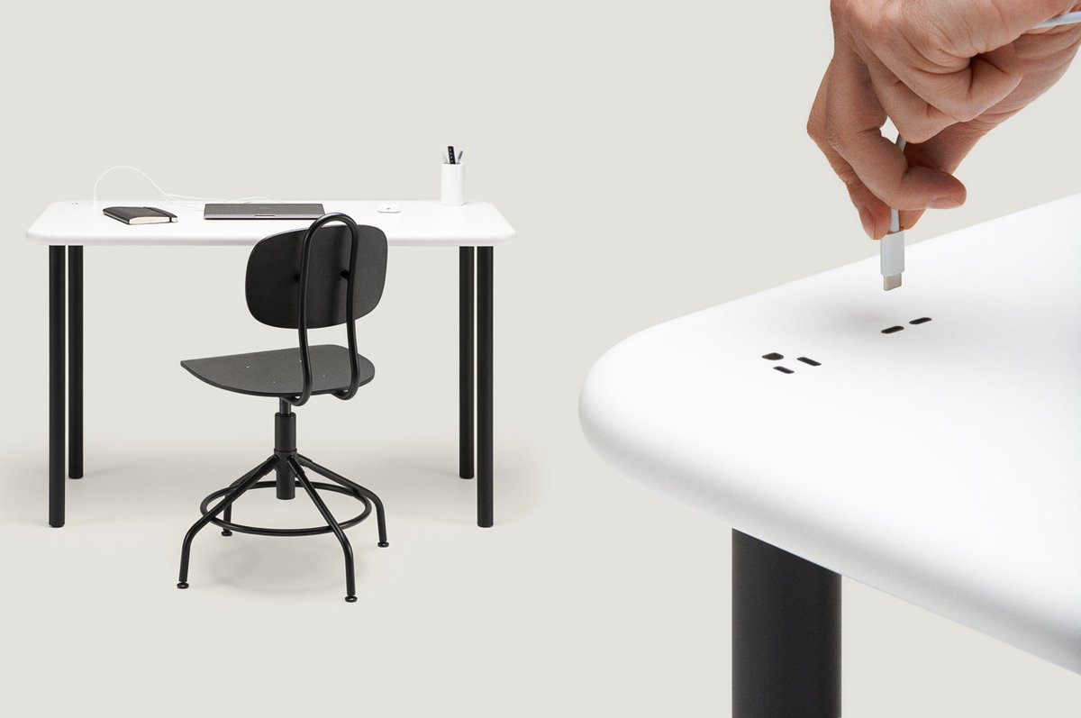 yankodesign's tweet photo. Norm Model B stone desk warns you if you’re slouching and charges your devices while you work https://t.co/1Xtn5gUkHS https://t.co/r7e2dr8657