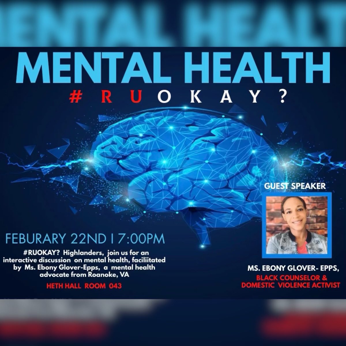 PhiZ_Alphas's tweet photo. Come out next Tuesday for our #RU OKAY? Mental Health event! An interactive discussion and safe place for Black students students to share their thoughts and feelings! 🖤
______________________

Tuesday, February 22nd • 7PM 
• HETH 043 📍
_____________________

See you there🤝 https://t.co/Z5atlyJdcW
