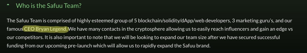 So <a href="/safuuprotocol/">SafuuX Blockchain</a> claim it's all FUD that their CEO is Bryan Legend, made up by competitors. What an absolute lie. The internet never forgets: web.archive.org/web/2022020616… if you can't trust them about telling the truth, don't trust them with your money!