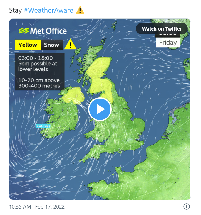 Storm Eunice is bringing some wild weather to the UK including .... yellow snow?