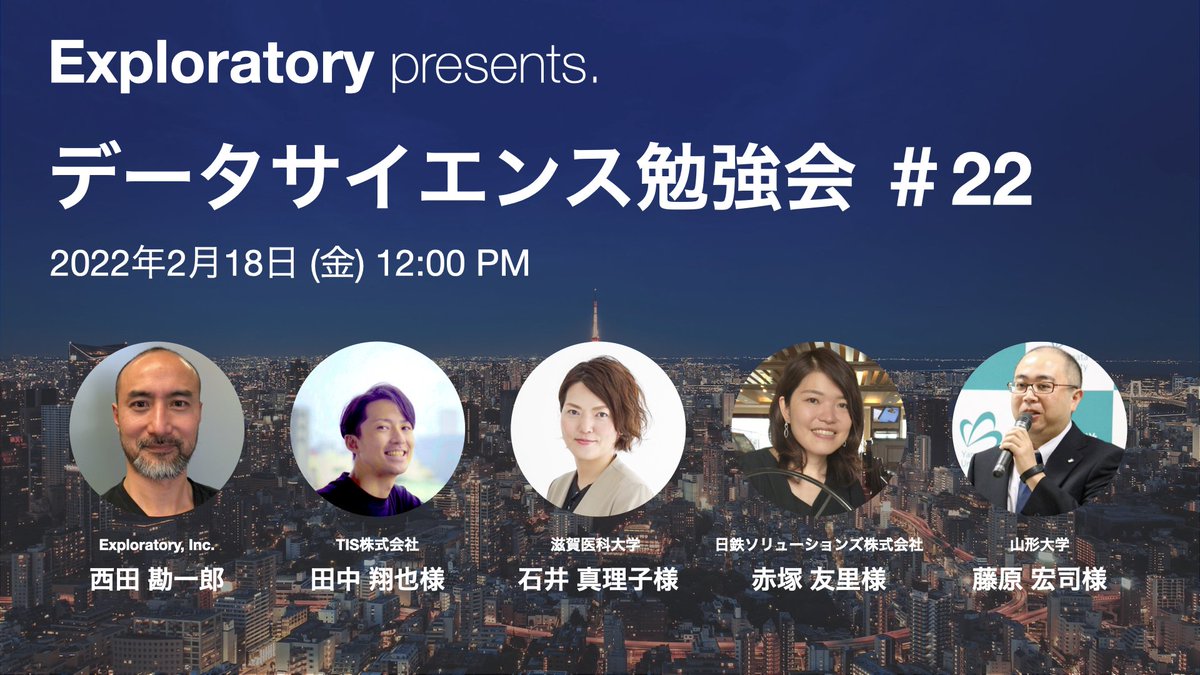 ExploratoryJP's tweet photo. 本日のお昼12時から「データサイエンス勉強会」を開催します！🎉

今回も4名のユーザーの方達に、Exploratoryの活用事例をお話いただきますが、どれも興味深い内容と��っています！

皆様とお会いできるのを楽しみにしております！

https://t.co/Bs49Xg31Gf https://t.co/Cv8Np3CNSf