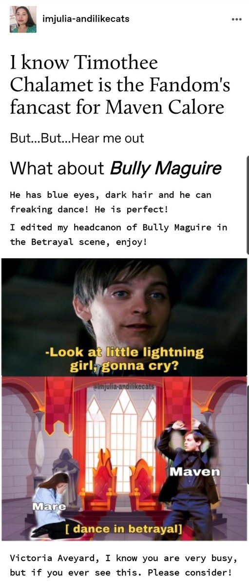 andilikecat's tweet photo. Bully Maguire as Maven Calore 
#redqueenseries #mavencalore #redqueenmemes https://t.co/SFa6mruEwW