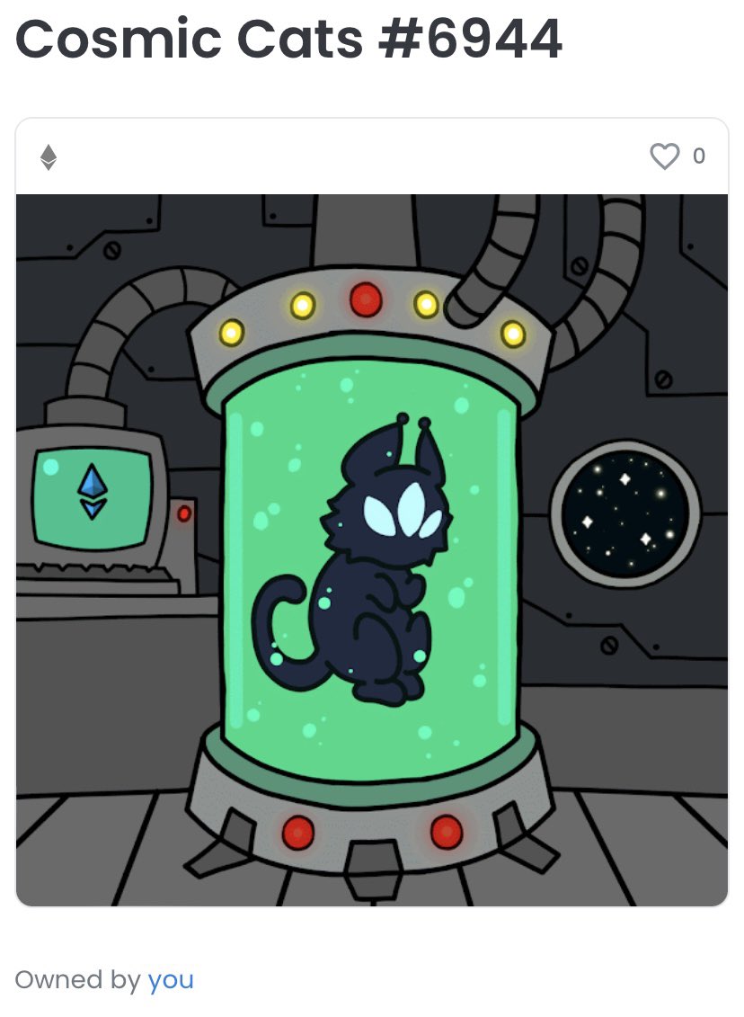 🔥 GIVEAWAY 🔥

I'm giving away this <a href="/CosmicCats_/">Cosmic Cats</a> BEFORE REVEAL!  🛸😺

To Enter:

1⃣ Like + RT
2⃣ Follow Me &amp; <a href="/CosmicCats_/">Cosmic Cats</a> 

Winner in 2 hours!!

#LetsGetCosmic #NFT #NFTGiveaway