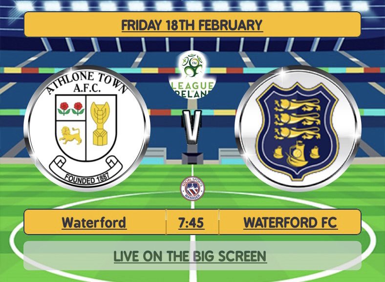 Tomorrow, if you can’t make it to Athlone, or Storm Eunice is stopping you travelling, the Blues will be in the big screen, and around the bar. The best pub in town to watch Waterford FC in the graveyard! Let’s get us back to where we belong!
