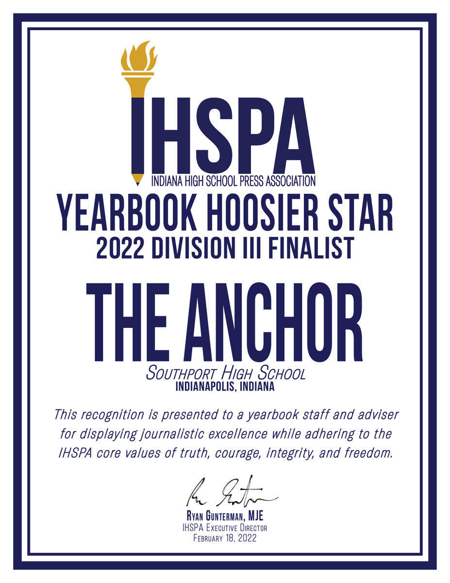 IHSPAnews's tweet photo. The next finalist for yearbook Hoosier Star division III is:

The Anchor (@Anchor_SHS) from Southport HS (@SHS_Cardinals @PerryTwpSchools)

CONGRATULATIONS! https://t.co/s4C8Wa3Ehx