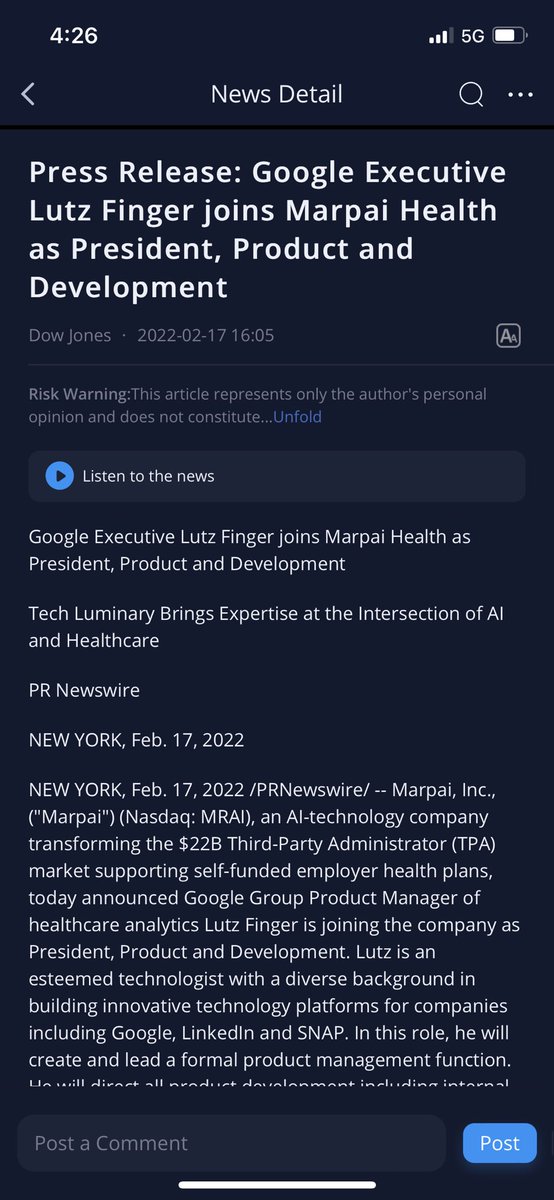Jerry34338494's tweet photo. $mrai #ZACKINDEX #mrai google exec joining MRAI as president of product and development. https://t.co/Dm7xJkKCqu