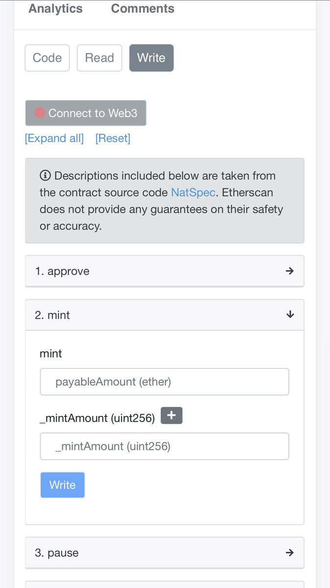 MrCryptoSpunk's tweet photo. Crypto Spunks Free mint is live, not sure how to mint? EZ steps below.
https://t.co/ujvmKUIGd6
1. Connect to Web3
2. Mint Payable amount put 0
3. Mint Amount choose up to 5
4. Click Write and approve the gas fee, if it’s too high try again later.
That’s it folks
#NFTs #NFT https://t.co/Bd9Nd8yRZr